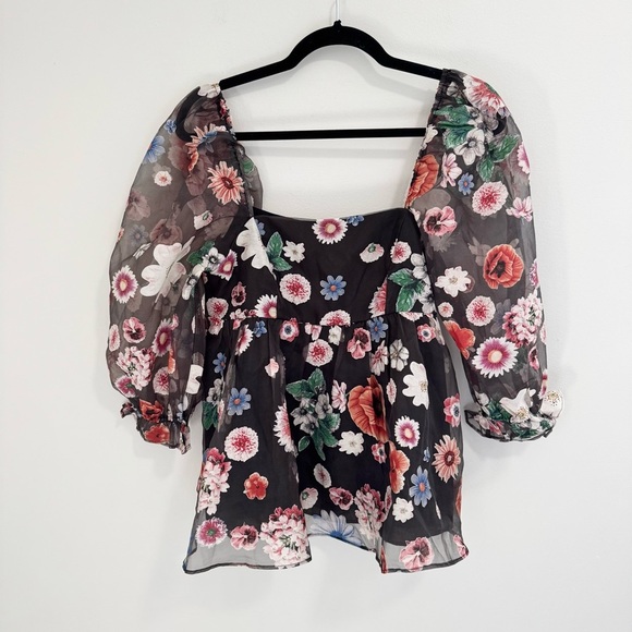 Storia Floral Sheer Sleeve Blouse - Picture 1 of 5